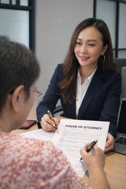 Quinnie Do reviewing a Storey County deed and Declaration of Value with a property owner